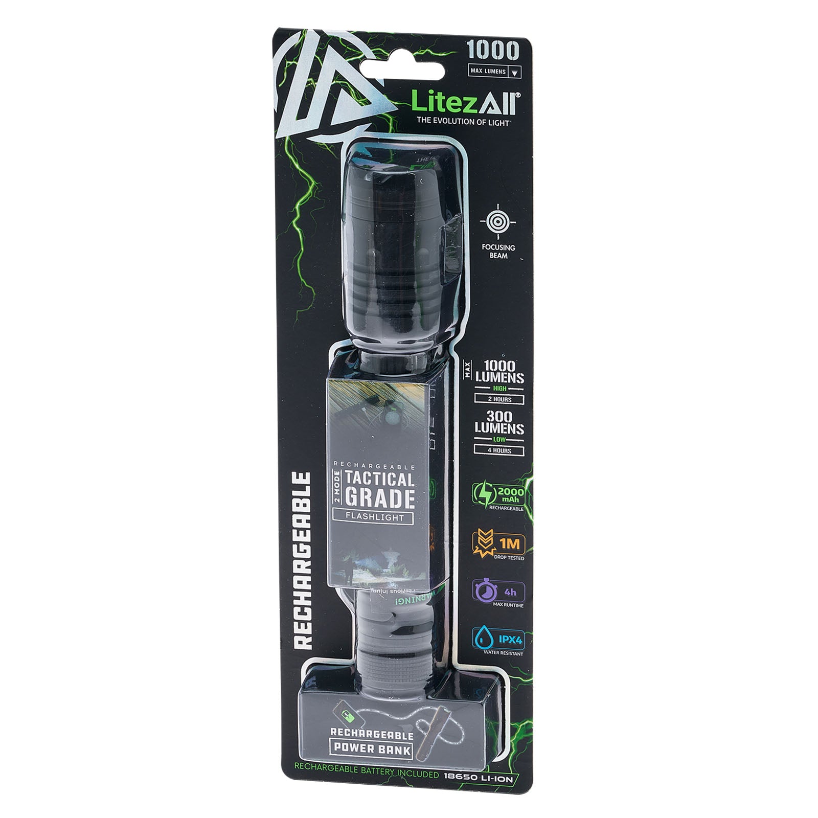 LitezAll 22668 Rechargeable Tactical Flashlight in Packaging
