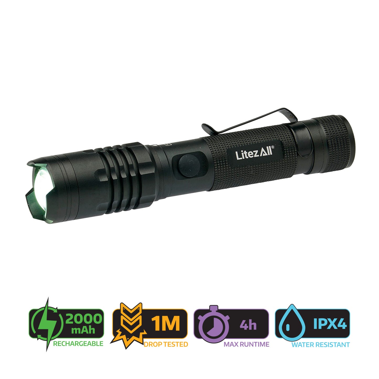 LitezAll 22668 Rechargeable Tactical Flashlight with Power Bank 1000 Lumens