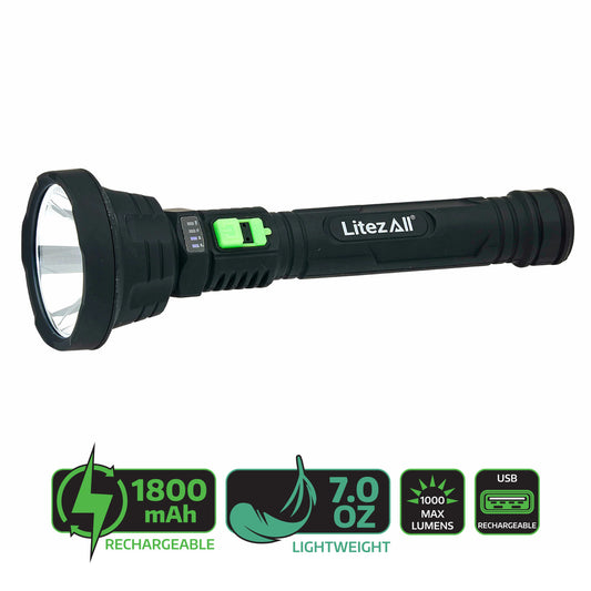 LitezAll 25201 Rechargeable Ultra Lite Flashlight 1000 Lumens